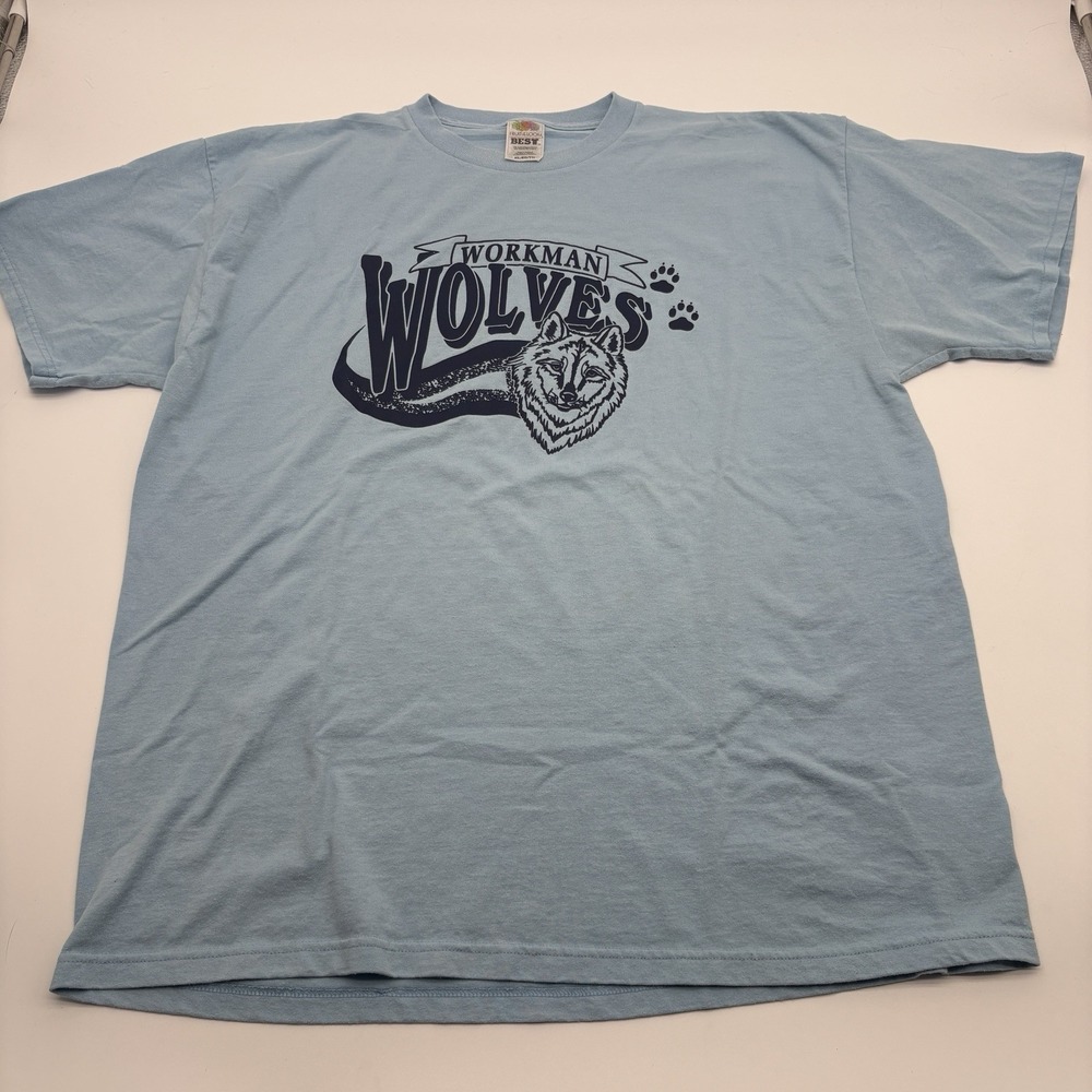Vtg 90s School Mascot Single Stitch T Shirt‎ XL Blue Wolves Graphic